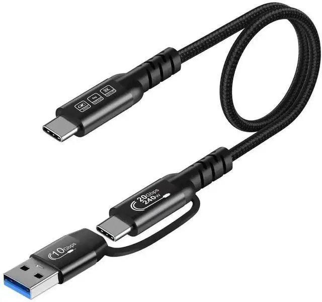 Alt view image 6 of 7 - 2-in-1 USB A to USB C Cable 100CM, USB 3.2 Gen 2x2 20Gbps Data, 8K@60Hz UHD Video, 240W 5A PD3.1 Fast Charging Cord, Compatible with Thunderbolt 3/4, MacBook Pro, Samsung Devices
