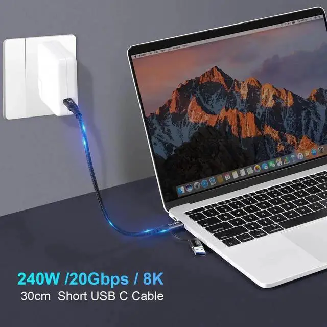 Alt view image 4 of 7 - 2-in-1 USB A to USB C Cable 100CM, USB 3.2 Gen 2x2 20Gbps Data, 8K@60Hz UHD Video, 240W 5A PD3.1 Fast Charging Cord, Compatible with Thunderbolt 3/4, MacBook Pro, Samsung Devices