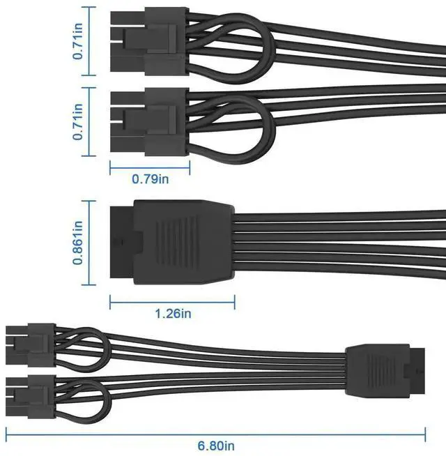 Alt view image 2 of 7 - 12VHPWR Extension Cable, 16Pin (12+4) Female to Dual PCIe 8Pin(6+2) Male GPU Power Conversion Cord, 6.8IN(17CM) for PC Power Supply