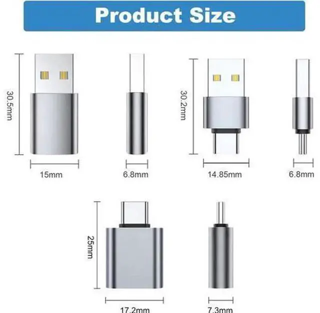 Alt view image 4 of 6 - 6 Pack USB Adapter Set, USB A Male to USB C Male, USB 3.0 A Male to USB-C Female, USB Type-C Male to USB 3.0 A Female Converter Connectors, Grey Multi-Type USB Conversion Adapters