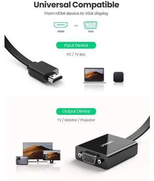 Alt view image 6 of 7 - UGREEN Active HDMI to VGA Adapter with 3.5mm Audio Jack, HDMI Male to VGA Female Converter Supports 1080P, Compatible with PC, Laptop, Ultrabook, Raspberry Pi, Chromebook, Black