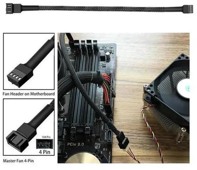Alt view image 7 of 7 - 4-Pack 4-Pin PWM Fan Splitter Extension Cable 11.8 Inch Braided Sleeved PC Fan Power Adapter, Case Male to Female Converter Compatible with 3-Pin & 4-Pin ATX Computer Cooling Fans