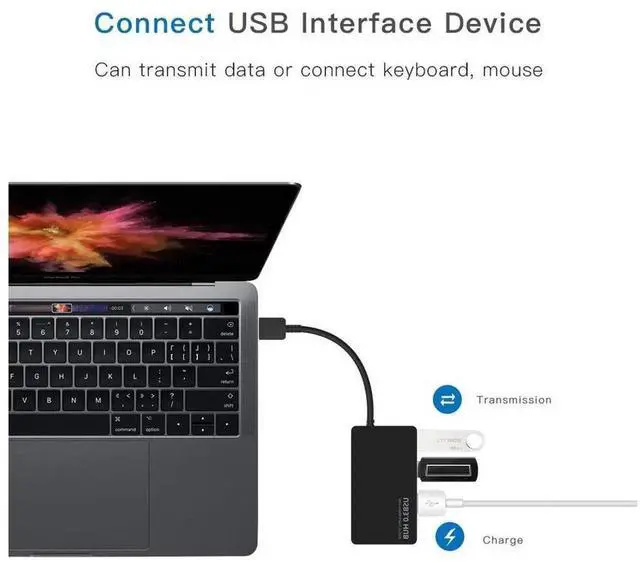 Alt view image 2 of 7 - USB-C Hub Adapter, Type C to 4-Port USB 3.0 Data Converter, Portable Multiport USB Hub Compatible with MacBook, MacBook Pro, iMac, Chromebook, Pixelbook, XPS, Samsung S9 S8 and More USB-C Devices