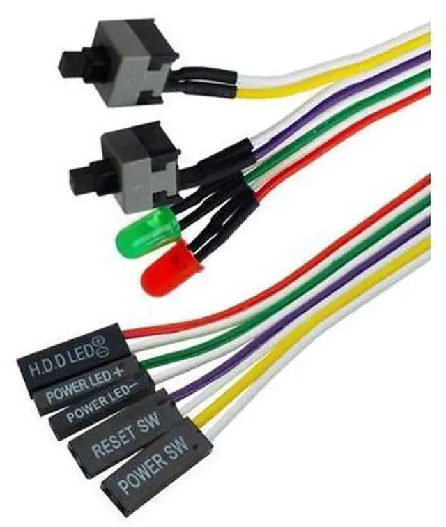 Alt view image 2 of 2 - Desktop PC Case Power Switch Cable with LED Light, Single Power Reset Button Lead, Computer Chassis Power Supply & HDD Reset Switch Wire for DIY PC Assembly