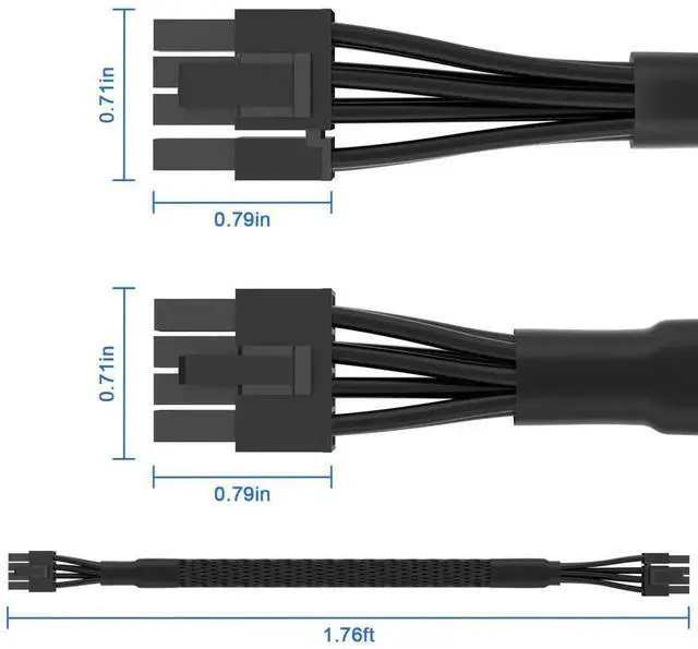 Alt view image 4 of 7 - PCIe Modular GPU Power Cable for MSI PSU, 8 Pin Male to 6+2 Pin Male Braided Extension Cord, 18AWG 10A 65CM(25.6 Inch), Compatible with MSI MAG A750GL A850GL Power Supply