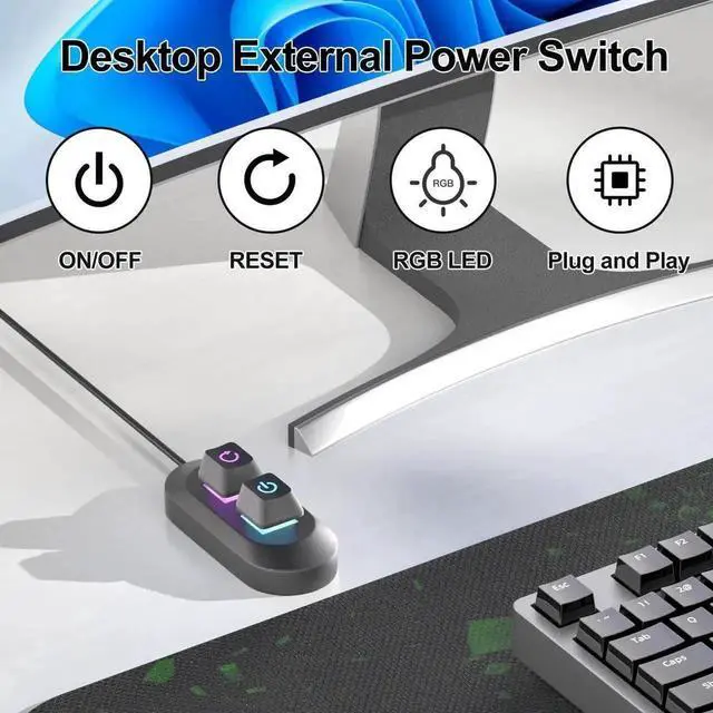 Alt view image 3 of 7 - Desktop External PC Power Button, Mechanical PC Power On/Off & Reset Switch Extension Cable for Computer Motherboard, 1.8M Length