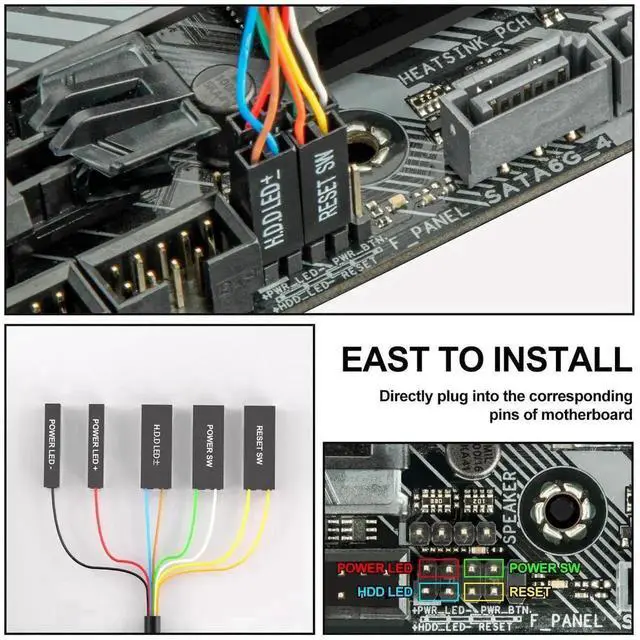 Alt view image 2 of 7 - Desktop External PC Power Button, Mechanical PC Power On/Off & Reset Switch Extension Cable for Computer Motherboard, 1.8M Length