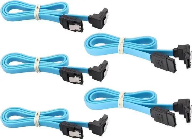 Main image of SATA III Cable 6Gbps, 90 Degree Right Angle to Straight Plug with Locking Latch, 18 Inch, Compatible SATA HDD SSD CD Drive CD Writer, Blue, 4 Pack