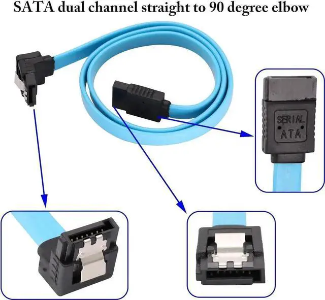 Alt view image 3 of 7 - SATA III Cable 6Gbps, 90 Degree Right Angle to Straight Plug with Locking Latch, 18 Inch, Compatible SATA HDD SSD CD Drive CD Writer, Blue, 4 Pack