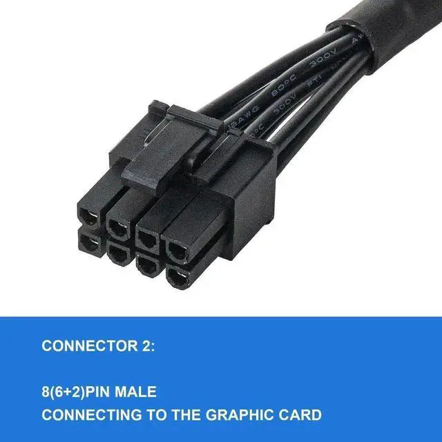 Alt view image 5 of 7 - PCIe Modular PSU Cable for Seasonic, 8 Pin Male to Dual PCIe 8Pin (6+2) Male GPU Power Cord, 65CM Black Braided for Seasonic Fully Modular Power Supply