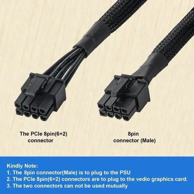 Alt view image 6 of 7 - PCIe Modular PSU Cable for Seasonic, 8 Pin Male to Dual PCIe 8Pin (6+2) Male GPU Power Cord, 65CM Black Braided for Seasonic Fully Modular Power Supply