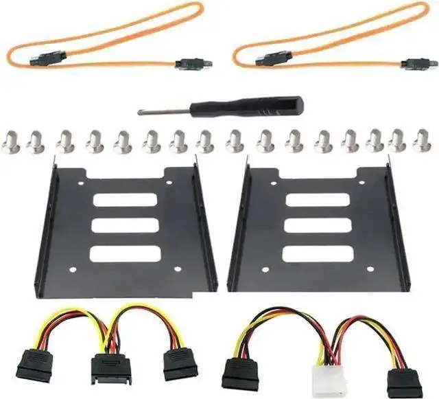 Alt view image 7 of 7 - 2 Pack 2.5" to 3.5" SSD Mounting Bracket Kit, Internal Hard Drive Adapter Holder with SATA Data Cable & SATA Power Splitter Cable, DIY Storage Expansion Set for 2.5 Inch SSD HDD, Yellow