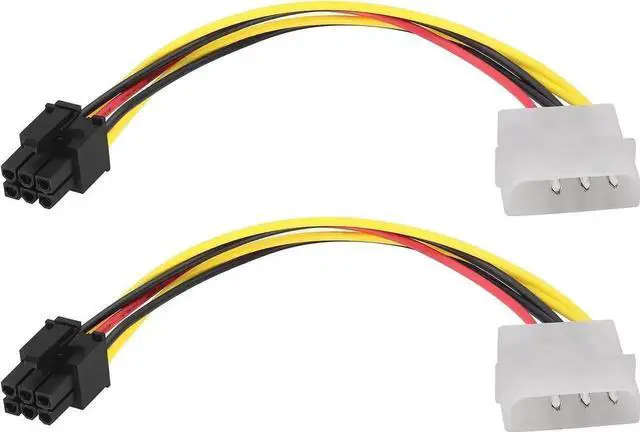 Main image of 4 Pin Molex Male to 6 Pin PCIe Male Graphics Card Power Adapter Cable, Molex to PCI-E 6Pin Express Power Conversion Cord for GPU Video Card Power Supply Connection, 17cm Length, Pack of 2