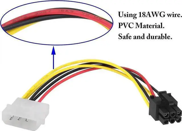 Alt view image 6 of 7 - 4 Pin Molex Male to 6 Pin PCIe Male Graphics Card Power Adapter Cable, Molex to PCI-E 6Pin Express Power Conversion Cord for GPU Video Card Power Supply Connection, 17cm Length, Pack of 2