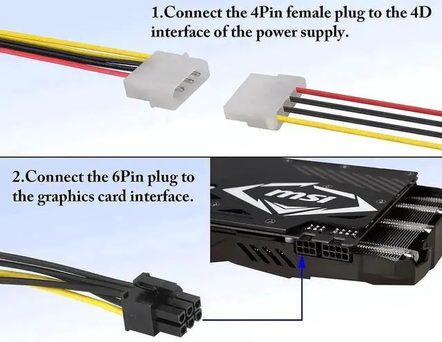 Alt view image 7 of 7 - 4 Pin Molex Male to 6 Pin PCIe Male Graphics Card Power Adapter Cable, Molex to PCI-E 6Pin Express Power Conversion Cord for GPU Video Card Power Supply Connection, 17cm Length, Pack of 2