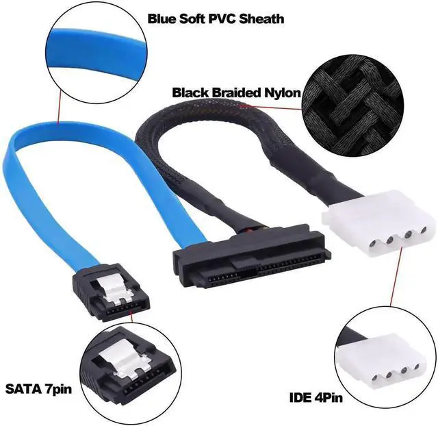 Alt view image 2 of 7 - SFF-8482 SAS 29 Pin to SATA III 7Pin Female to Female Extension Cable with 4Pin LP4 Molex Power Port, SAS to SATA 3.0 Adapter Cord for Hard Drives & RAID Storage System, 30cm/11.8Inch, Pack of 2
