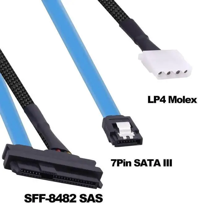 Alt view image 3 of 7 - SFF-8482 SAS 29 Pin to SATA III 7Pin Female to Female Extension Cable with 4Pin LP4 Molex Power Port, SAS to SATA 3.0 Adapter Cord for Hard Drives & RAID Storage System, 30cm/11.8Inch, Pack of 2