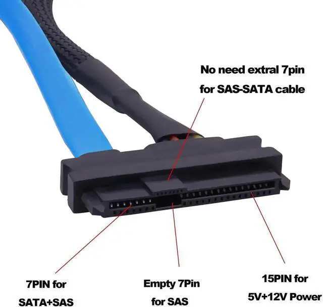 Alt view image 6 of 7 - SFF-8482 SAS 29 Pin to SATA III 7Pin Female to Female Extension Cable with 4Pin LP4 Molex Power Port, SAS to SATA 3.0 Adapter Cord for Hard Drives & RAID Storage System, 30cm/11.8Inch, Pack of 2