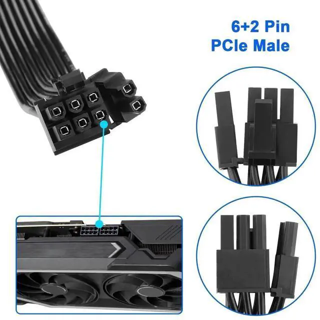 Alt view image 6 of 7 - PCIe 8 Pin to 6+2 Pin GPU Flat Power Extension Cable, 25.6 Inch 18AWG Modular PSU Cable, Graphics Card Power Cord Compatible with Corsair, Thermaltake, ARESGAME Modular Power Supplies for Gaming PC GP