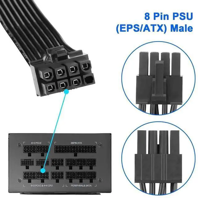 Alt view image 7 of 7 - PCIe 8 Pin to 6+2 Pin GPU Flat Power Extension Cable, 25.6 Inch 18AWG Modular PSU Cable, Graphics Card Power Cord Compatible with Corsair, Thermaltake, ARESGAME Modular Power Supplies for Gaming PC GP