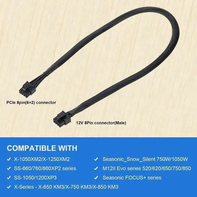 Alt view image 2 of 7 - 2 Pack PCIE Modular Power Cable Compatible with Seasonic PSU, 8 Pin Male to PCIe 8pin (6+2) Male Graphics Card Power Extension Cord, 65cm Modular Cable for Seasonic Fully Modular Power Supply Unit