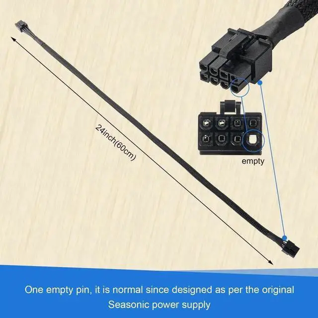 Alt view image 3 of 7 - 2 Pack PCIE Modular Power Cable Compatible with Seasonic PSU, 8 Pin Male to PCIe 8pin (6+2) Male Graphics Card Power Extension Cord, 65cm Modular Cable for Seasonic Fully Modular Power Supply Unit