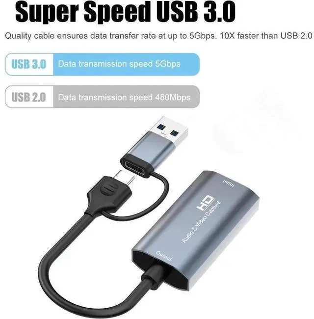 Alt view image 4 of 7 - 4K HDMI USB Video Capture Card, HDMI to USB3.0 USB-C Audio Video Capture Adapter Support 1080P 60FPS Recording, Game Capture Card for Streaming, Nintendo Switch, PS4, Xbox, Camera, PC, OBS, YouTube Li