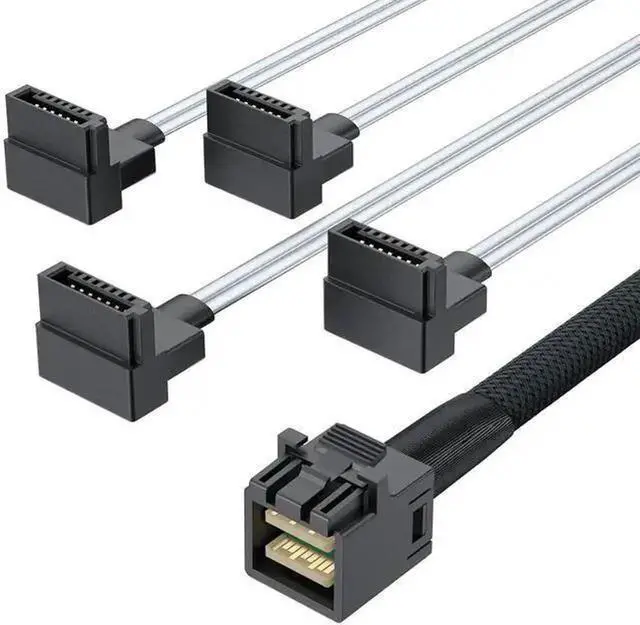 Alt view image 7 of 7 - Internal Mini SAS HD SFF-8643 to 4 Right Angle SATA Cable with Sideband Signal, Support 12Gbps SAS & 6Gbps SATA Hard Drives, SFF8643 to 4xSATA Server Storage Cord, 0.5 Meter / 1.64FT for RAID Controll