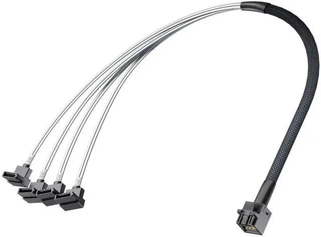 Alt view image 6 of 7 - Internal Mini SAS HD SFF-8643 to 4 Right Angle SATA Cable with Sideband Signal, Support 12Gbps SAS & 6Gbps SATA Hard Drives, SFF8643 to 4xSATA Server Storage Cord, 0.5 Meter / 1.64FT for RAID Controll
