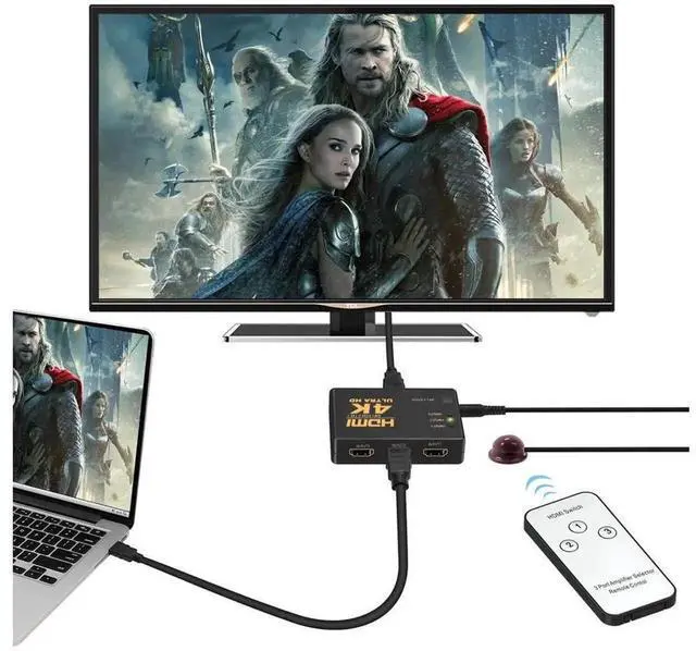 Alt view image 7 of 7 - 3 Port Intelligent HDMI Switch with IR Remote Control, 4K HDMI Switcher Selector Supports 4K, Full HD 1080P, 3D Video, Automatic Signal Detection HDMI Switch Box for HDTV, Monitor, Game Console, PC, P