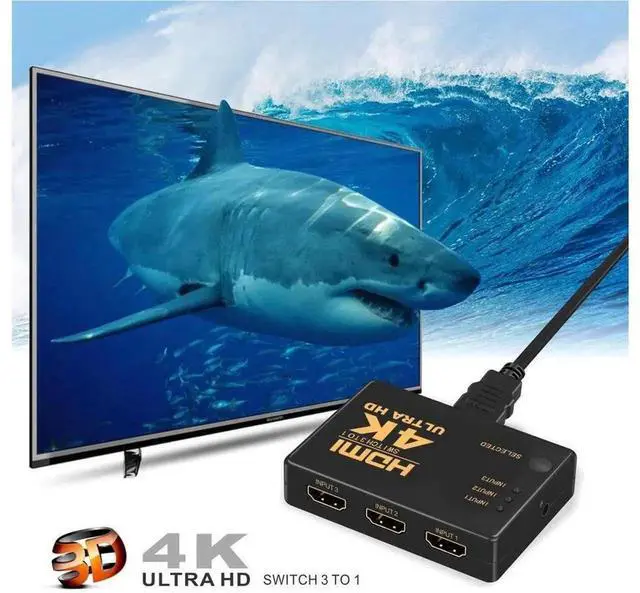 Alt view image 3 of 7 - 3 Port Intelligent HDMI Switch with IR Remote Control, 4K HDMI Switcher Selector Supports 4K, Full HD 1080P, 3D Video, Automatic Signal Detection HDMI Switch Box for HDTV, Monitor, Game Console, PC, P