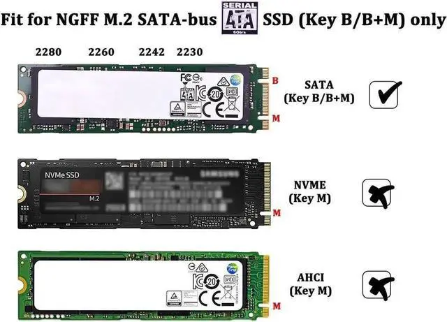 Alt view image 2 of 7 - M.2 SATA SSD to USB 3.0 External Adapter Enclosure with UASP Protocol, NGFF M.2 SATA SSD Reader Converter Support 2230 2242 2260 2280 Size, Compatible with M.2 Key B / B+M SATA Solid State Drives