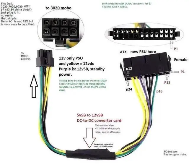 Alt view image 5 of 6 - 24 Pin to 8 Pin ATX PSU Power Adapter Cable, 12 Inch (30cm) Mainboard Power Conversion Cord Compatible with Dell Optiplex 3020 7020 9020, Precision T1700, Standard ATX Power Supply Upgrade Replacement