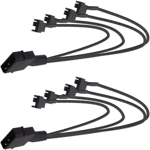 Alt view image 6 of 7 - 2 Pack Molex to PC Fan Power Splitter Cable, 4 Pin Molex to 4 x 3 Pin / 4 Pin 12V Case Fan Adapter Y Splitter Extension Cord, 27cm Multi Fan Power Supply Cable for Desktop Computer Cooling Fans