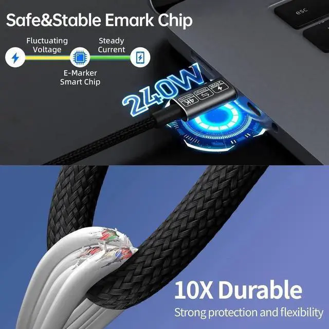Alt view image 5 of 7 - USB-C to USB-C Nylon Braided Cable, 3.3ft USB 3.2 Type-C Cord Support 20Gbps Data Transfer & 240W PD Fast Charging, High Speed Charger Data Cable for Laptops, Smartphones, Tablets, External SSD and US