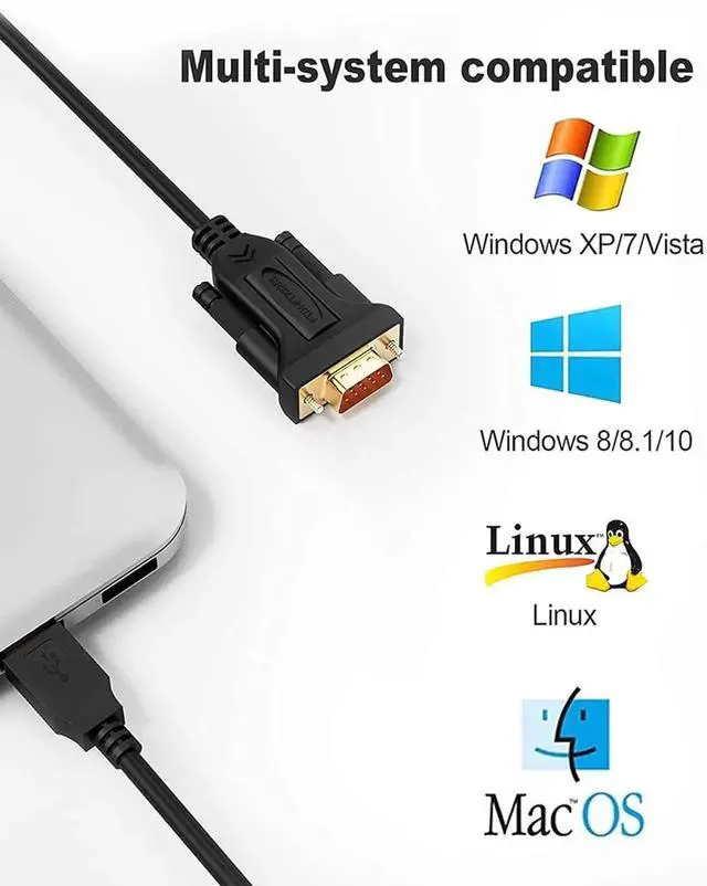 Alt view image 3 of 7 - CableCreation USB to RS232 Serial Adapter Cable with FTDI Chipset, 1M / 3FT DB9 Male RS-232 Converter Cord, Black Serial Communication Cable Compatible with Windows 11/10/8.1/8/7/Vista/XP, Linux and