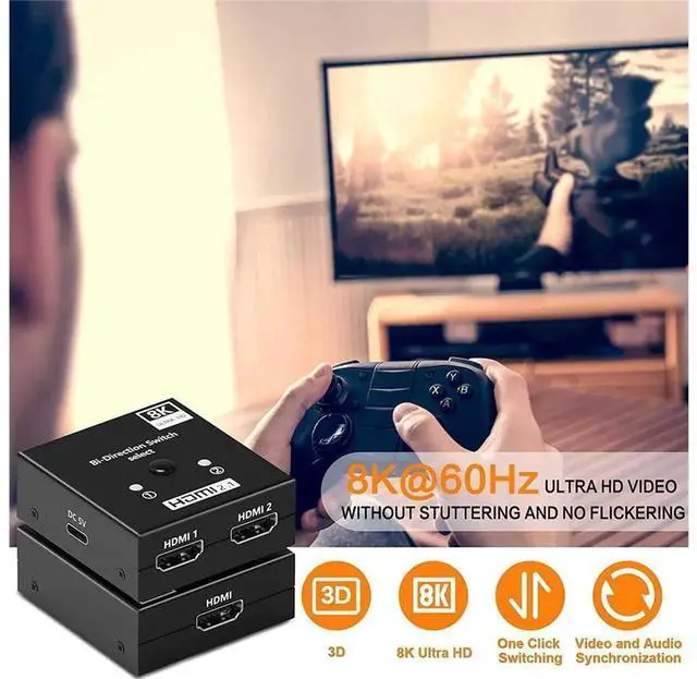 Alt view image 7 of 7 - 8K Bi-Directional HDMI 2.1 Switcher, 4K 120Hz HDMI-compatible Bidirectional Switch Adapter Support 1x2 / 2x1 Mode, HDCP 2.3, Dynamic HDR, Dolby Vision & Dolby Atmos for PS5, PS4, Xiaomi TV Box, Game