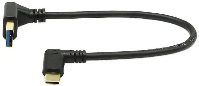 Main image of 90 Degree Right Angle USB-C to USB 3.0 Cable, 10 Inch Type C Male to USB 3.0 Type A Male Adapter Cord, USB 3.1 Reversible L-Shaped USB-C Data Sync & Charging Cable, Black Short Cable for Phone, SSD, L