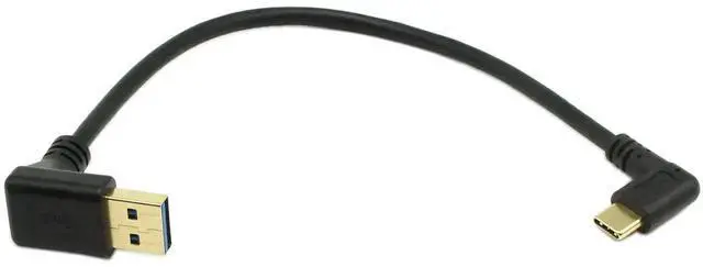 Alt view image 4 of 6 - 90 Degree Right Angle USB-C to USB 3.0 Cable, 10 Inch Type C Male to USB 3.0 Type A Male Adapter Cord, USB 3.1 Reversible L-Shaped USB-C Data Sync & Charging Cable, Black Short Cable for Phone, SSD, L