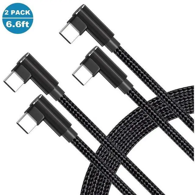 Main image of 2 Pack Dual 90 Degree USB C to USB C Cable, 6.6FT / 2M 60W PD Fast Charging Nylon Braided Type-C Data Cord, L-Shaped USB-C Cable for MacBook Pro 2020, iPad Pro/Air, Smartphones, Tablets and USB-C Devi