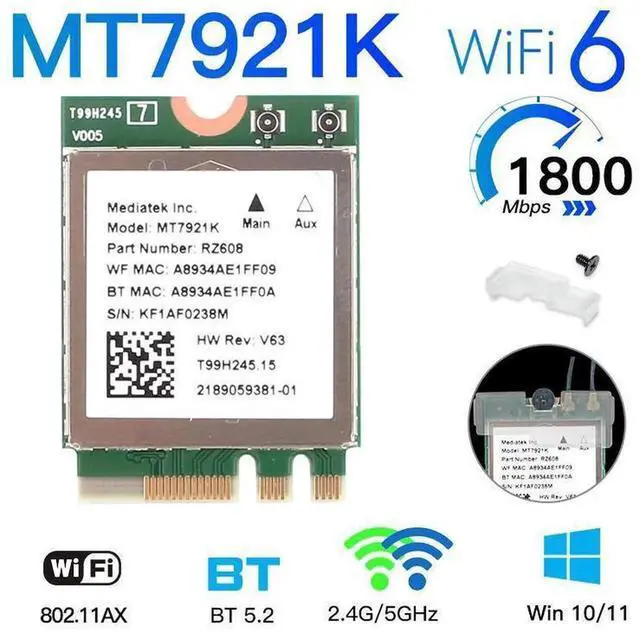 Alt view image 4 of 7 - MT7921K M.2 WiFi 6 Wireless Network Card, 1800Mbps Dual Band 2.4GHz & 5GHz 802.11ax/ac NGFF WiFi Module with Bluetooth 5.2, M.2 WiFi Adapter Similar to AX200 for Desktop PC, Supports Windows 10 & Wind