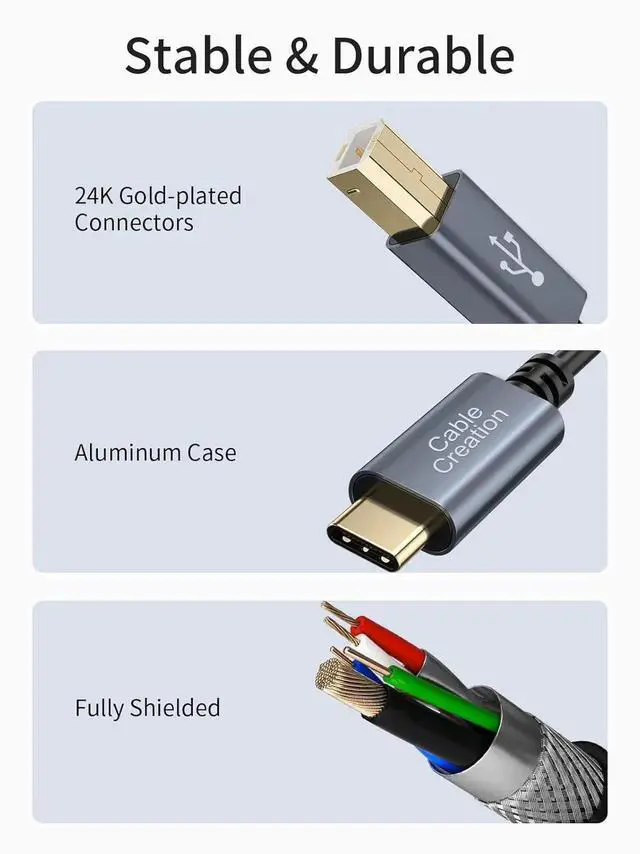 Alt view image 6 of 7 - CableCreation USB-C to USB B Printer Cable, 3.3FT / 1M Space Grey USB Type C to USB-B MIDI Cord, Compatible with MacBook Pro/Air, Printer, Yamaha Casio Digital Piano, MIDI Controller, DJ Controller an