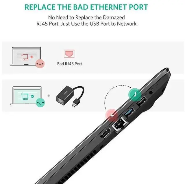 Alt view image 4 of 7 - USB 2.0 to 10/100Mbps RJ45 Ethernet LAN Adapter, Black Wired Network USB to RJ45 Network Card, Portable USB Ethernet Converter Compatible with Windows 10/8/8.1/7/XP, Mac OS, Laptop, PC, Chromebook and