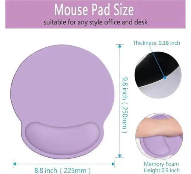 Alt view image 6 of 6 - Ergonomic Mouse Pad with Wrist Support, Comfort Gaming Mouse Mat, Non-Slip PU Base for Computer Laptop Office Home, Purple