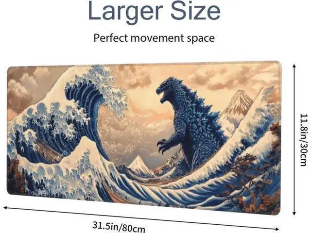 Alt view image 6 of 6 - XXL Japanese Sea Wave Gaming Mouse Pad, Large Art Desk Mat, Non-Slip Rubber Base, Extended Keyboard & Mouse Mat for Gaming, Office and Home