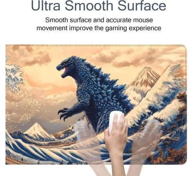 Alt view image 4 of 6 - XXL Japanese Sea Wave Gaming Mouse Pad, Large Art Desk Mat, Non-Slip Rubber Base, Extended Keyboard & Mouse Mat for Gaming, Office and Home