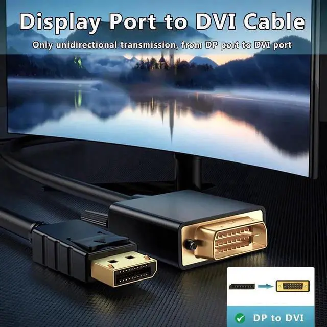 Alt view image 5 of 7 - 6FT DisplayPort to DVI Cable, DisplayPort Male to DVI Male Cord Adapter, Compatible with Monitor, TV, Projector, HP and More Devices