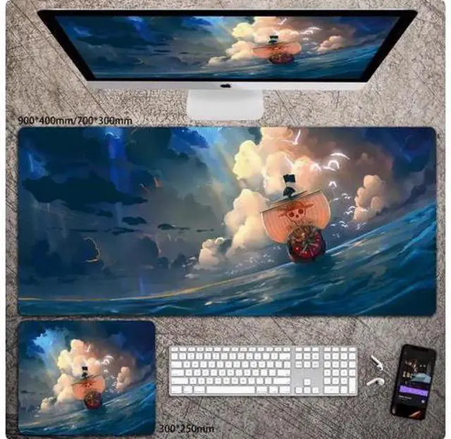 Alt view image 2 of 7 - Extended One Piece Anime Gaming Mouse Pad, Large Desk Mouse Mat with Stitched Edges & Non-Slip Rubber Base, 300*250mm for Gaming Office Home