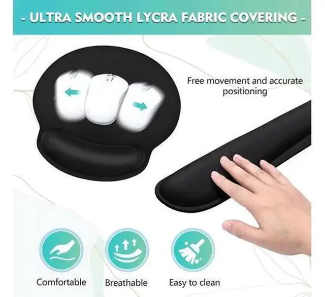 Alt view image 2 of 6 - Ergonomic Keyboard & Mouse Wrist Rest Set, Memory Foam Wrist Support Pad for Comfortable Typing, Classic Black Keyboard Mouse Wrist Cushion Kit