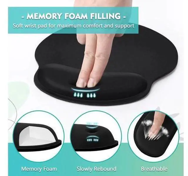 Alt view image 4 of 6 - Ergonomic Keyboard & Mouse Wrist Rest Set, Memory Foam Wrist Support Pad for Comfortable Typing, Classic Black Keyboard Mouse Wrist Cushion Kit